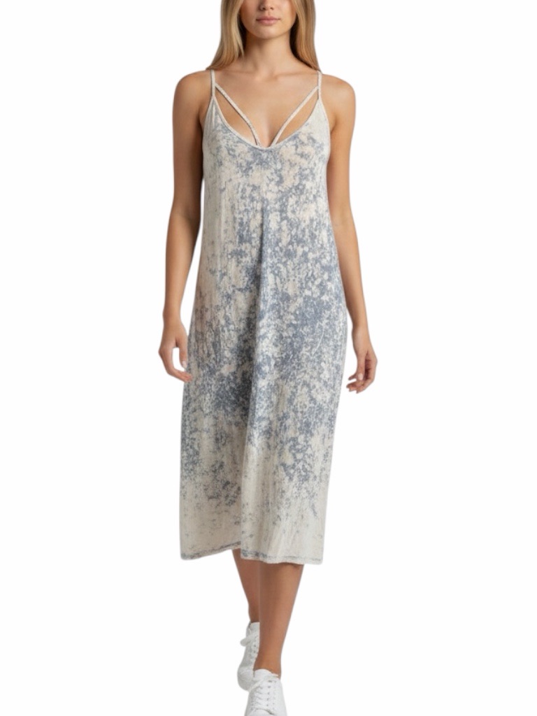 American Eagle Blue Cream Tie Dye Strappy Midi Dress Women's Large Boho Soft